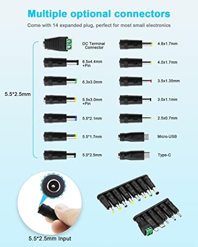 Universal 36 W AC/DC Power Adapter with 14 Interchangeable Tips – Adjustable 3-12 V Output for Optimal Device Compatibility – Efficient Power Supply Converter for Electronics, Routers, and More – Compact Design for Home and Travel Use