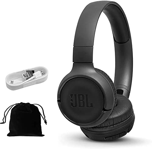 JBL Tune 500 BT Wireless On-Ear Bluetooth Headphones – Premium Comfort with Pure Bass Sound, Extended 16-Hour Battery Life, Lightweight Design, Includes 5 ft Charging Cable & Velvet Pouch for Commuters and Music Lovers