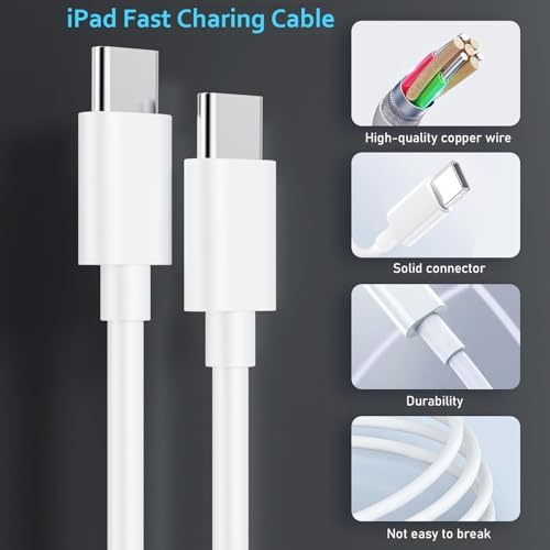 20 W USB-C Fast Charger for i Pad Pro, Air & Mini – Ultimate PD Wall Charger with 6.6 ft USB-C to C Cable for Rapid Charging Across All Generations, Compact Design for On-the-Go Power Solutions, Enhanced Safety Features to Prevent Overheating