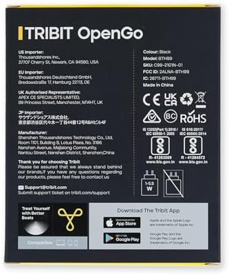 Tribit Open-Ear Bluetooth 5.3 Headphones – IPX5 Waterproof Wireless Earbuds with 104 Hours Playtime, Ergonomic Design for Secure Fit, LED Battery Indicator, and Built-in Microphone – Ideal for Active Lifestyles, Workouts, and Outdoor Adventures