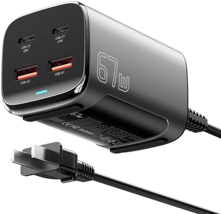 Essager 67 W Ga N USB C Charging Station – Ultra-Compact 4-Port Fast Charger for Laptops, Tablets, and Smartphones – Travel-Friendly Power Hub with Advanced Safety Features for High-Efficiency On-the-Go Charging