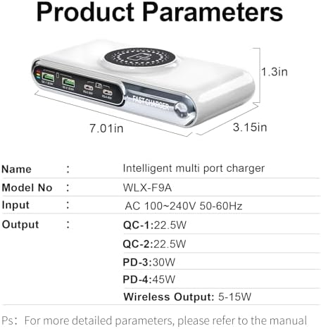 Revolutionary 6-in-1 USB C Charging Hub with LED Color Nightlight – 72 W 4-Port Magnetic Wireless Charger for Phones, Tablets, and Laptops – PD45 W and QC3.0 Fast Charging Technology for Ultimate Device Compatibility and Speed – Ideal for Home and Office Use