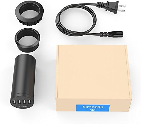 Simpeak 30 W 4-Port USB Desk Charger – Efficient Grommet Mount Charging Station for Seamless Device Powering, Fast Charging Adapter with Smart Technology for Enhanced Compatibility, Sleek Black Design for Modern Workspaces, Ideal for Home and Office Use