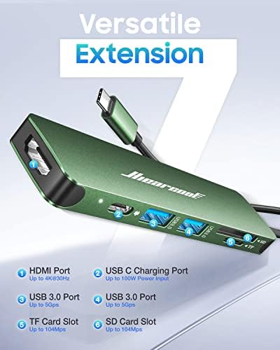 Unlock Seamless Connectivity with the Hiearcool 7-in-1 USB C Hub Adapter – High-Speed USB 3.0, 4 K HDMI Output, and 100 W Power Delivery for Mac Book Pro and Type C Devices – Your Ultimate Multi-Port Solution for Enhanced Productivity and Effortless Data Transfer