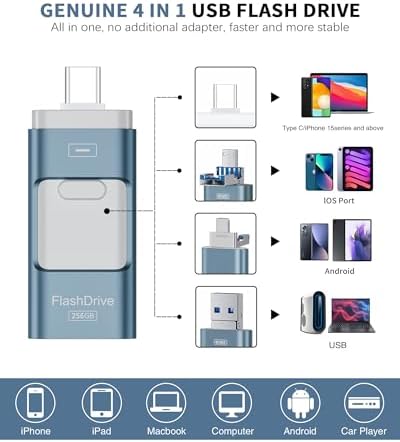 4-in-1 Rose Pink 256 GB Flash Drive for i Phone & i Pad – Versatile USB Type C Memory Stick for Seamless File Transfers Across Android, Computers & More – Enhanced Speed & Storage Solution for Photos, Videos, and Documents