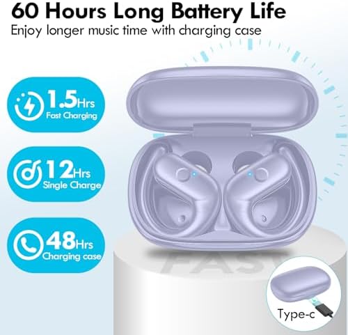 Kurdene Wireless Sport Earbuds – Ultra-Comfortable Bluetooth Headphones with 60 Hours Playtime, Immersive Deep Bass Sound, and Secure Over-Ear Fit for Active Use – Perfect for Running, Workouts, and Business Calls – Lightweight, Sweat-Resistant Design in Sleek Black Finish