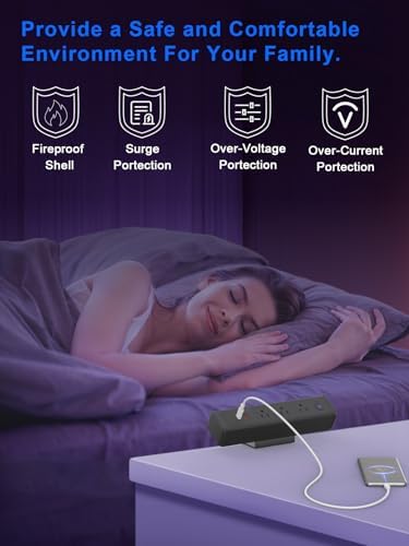 Ultimate Nightstand Charging Station with 4 Ultra-Fast USB-C Ports & 2 QC 3.0 USB-A Ports, 3 AC Outlets – Desk Edge Mount Power Strip with Advanced Surge Protection for Home Office & Bedroom (Sleek Black Finish) – Elevate Your Charging Efficiency and Style
