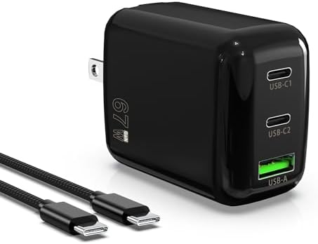 67 W Ga N Fast Charger Block – 3-Port USB C Wall Charger for Mac Book Pro/Air, i Phone 15/14, Galaxy & Pixel – Compact, High-Speed Power Adapter for Home, Office, and Travel – Ultimate Device Compatibility & Efficiency