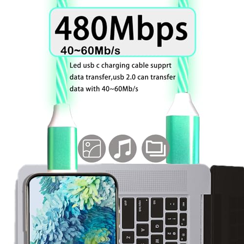Illuminate Your Charging: 2-Pack LED USB A to C Charger Cable – Vibrant Light-Up Type C Cord for i Phone 15, Samsung Galaxy S21/S20/S10/S9/S8, Note 20, LG V30/V20/G6 – 78-Inch Durable Fast Charging Solution in Purple & Green