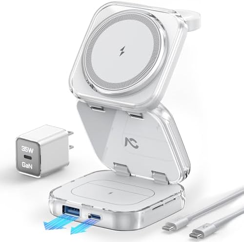 Revolutionize Your Charging Experience with AC Island 5-in-1 Portable Travel Wireless Charger – Fast 15 W Magnetic Stand for i Phone 16/15/14/13, Apple Watch & Air Pods, Includes 35 W Adapter, Ideal for On-the-Go Lifestyle and Enhanced Compatibility