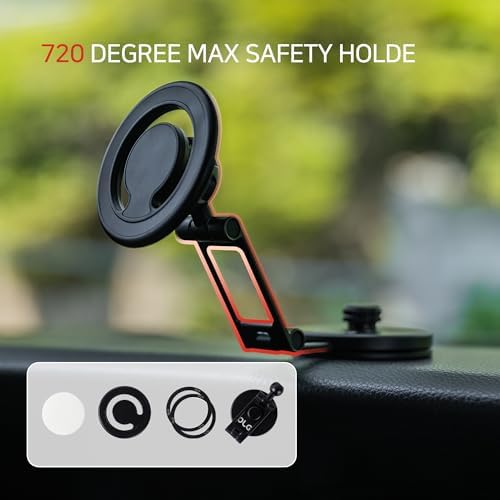 OLG Premium Magnetic Car Phone Holder – Mag Safe Compatible with 4000 G Strong Grip, 360° Rotation & 180° Angle Adjustability for Ultimate Viewing Comfort – No-Residue Adhesive for Easy Installation & Enhanced Device Compatibility