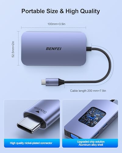 Maximize Your Productivity with the BENFEI 8-in-1 USB C Docking Station: Triple Display Hub Featuring Dual HDMI, VGA, 3 USB 3.0 Ports & 100 W Power Delivery for Effortless Mac Book Pro & XPS Connectivity