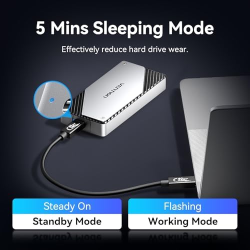 VENTION 40 Gbps High-Speed M.2 NVMe SSD Enclosure with Cooling Fan – Premium Aluminum Case for Maximum Performance and Compatibility with Thunderbolt 3/4, USB4, and UASP Support – Ideal for Gamers, Content Creators, and Professionals on the Go