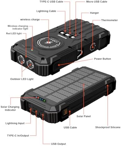 High-Capacity 42800 m Ah Solar Power Bank – Ultimate Outdoor Portable Charger with Wireless Fast Charging & Dual LED Flashlights for i Phone, Samsung, and More – Eco-Friendly Energy Solution Designed for Adventure Seekers