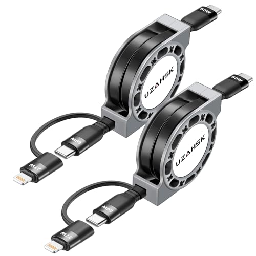 Dual-Purpose 60 W Fast-Charging Retractable USB-C to Lightning/Type-C Cable Set – 4 ft Length, 2-Pack for i Phone 13/14/15/16 Pro Max, i Pads & Samsung Devices – Ultimate Convenience and Durability for Everyday Use