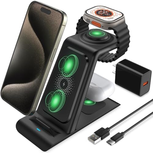 HATALKIN Advanced 3-in-1 Wireless Charging Hub: Ultimate Power Station for Apple Watch, i Phone 16/15/14/13/12 Pro Max/X/XS, and Air Pods Pro – Rapid Intelligent Charging in a Modern, Space-Saving Design for Effortless Home and Office Efficiency