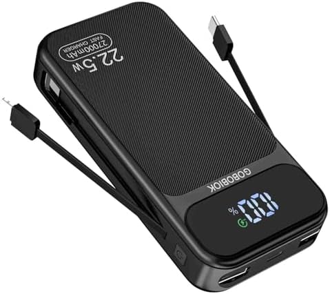Ultra-Fast 27000 m Ah Portable Power Bank with Dual Built-in Cables and LCD Display – 22.5 W High-Capacity Charger for Smartphones, Tablets, and More – Ultimate Reliability and Efficiency for On-the-Go Charging