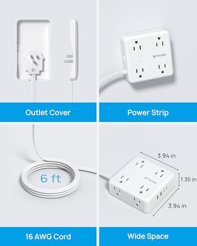Maximize Your Living Space with TROND 6 FT Flat Extension Cord – 8 Outlet Power Strip with 4 USB Ports and 1700 Joules Surge Protection for Seamless Home Organization and Efficient Device Charging