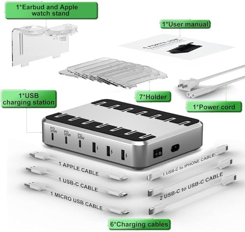 Ultra-Fast 6-Port Charging Hub – 100 W Multi-Device Power Station for i Phone, i Pad & Samsung – Triple PD USB-C Ports for Lightning Speed Charging – Compact, Modern Design with Advanced Safety Features – Perfect for Home Office Efficiency and Device Organization