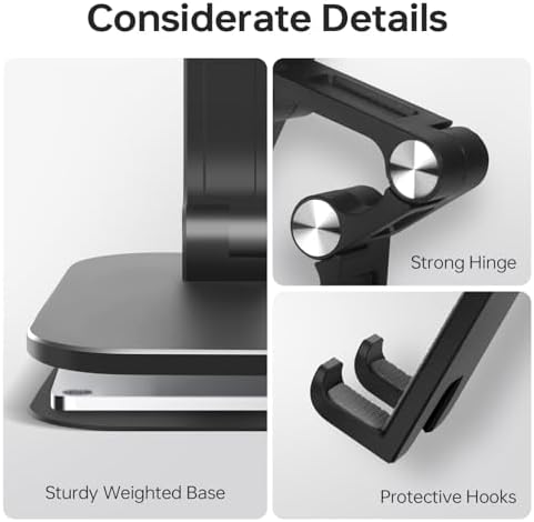 Foldable Phone Stand for Desk – Adjustable Height & Angle Cell Phone Holder, Portable Tablet Stand with Anti-Slip Base for Home, Office, and Travel, Compatible with iPhone & All 4-11″ Devices (Black) – Enhanced Compatibility and Speed