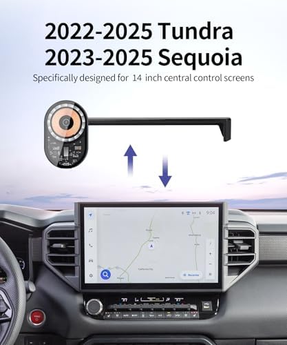 Wireless Charging car Phone Holder for Toyota Tundra 2022-2025/Sequoia 2023-2025 Accessories 14 inch Screen Fixed Clip,360° Rotation car Phone Mount Compatible with MagSafe – Enhanced Compatibility and Speed