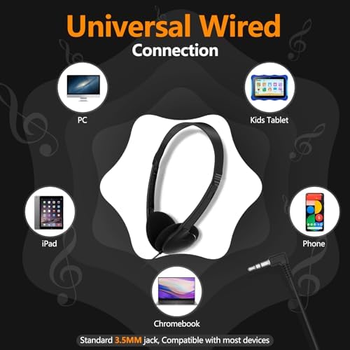 Classroom-Ready Wired On-Ear Headphones for Kids – 25-Pack with 3.5 mm Jack for Exceptional Sound Clarity – Ideal for Engaging Online Learning, Durable and Comfortable for All-Day Use in Educational Environments