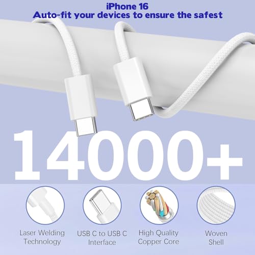 Ultimate 10 FT i Phone 16 & 15 Pro Charger Set – Dual Pack 40 W USB C Fast Charging Cables with 4-Port PD & AC Wall Adapter for Enhanced Compatibility and Convenience – Ideal for Home and Office Use