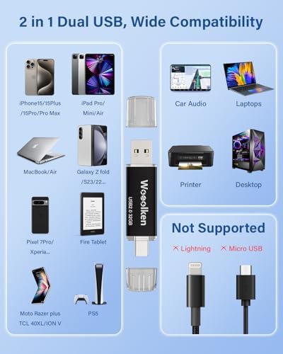 Wooolken 32 GB USB C Flash Drive 2 Pack – Versatile Dual USB 3.0 OTG Memory Stick for i Phone 16/15, Android Devices & Computers – High-Speed Data Transfer, Compact & Durable for On-the-Go Storage Solutions