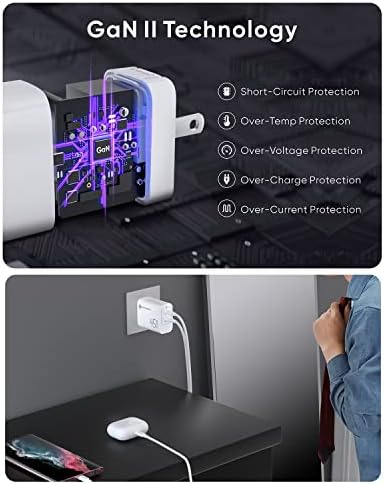 Powerlot Zero 45 W Dual USB-C Wall Charger Block – Ultra-Fast 2-Port Power Adapter with Foldable Plug for Galaxy S23 Ultra, i Phone 14 Pro Max, and Mac Book Air – Enhanced Speed and Smart Compatibility for On-the-Go Charging Solutions