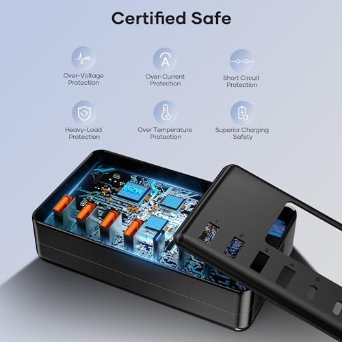 Ultimate 8-Port USB-C Charging Station by Slitinto – 152 W Multi-Device Fast Charger Hub for i Phone 15/14/13/12 & Samsung Galaxy S23/S22/S21 – Enhanced Compatibility & Rapid Power Delivery for Tablets and Laptops – Compact Design for Home, Office, and Travel