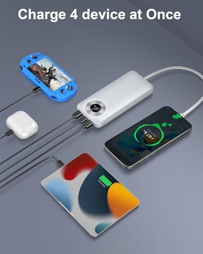 High-Capacity 10000 m Ah USB-C Power Bank with 22.5 W Fast Charging – Travel-Ready Portable Charger Featuring Built-in Cables, Triple Output Ports & HD LED Display for Efficient Device Charging on the Go