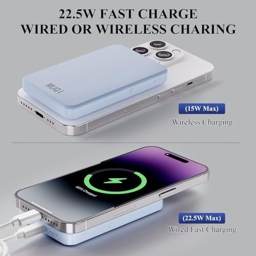 Suction-Enabled 5000 m Ah Wireless Power Bank – Ultra-Fast 22.5 W Portable Charger with USB-C for i Phone 16/15/14/13/12 & Android Devices – Sleek Blue Design for Effortless Charging on the Go