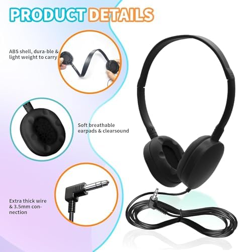 Classroom Essential 30-Pack Multi-Color Headphones: Durable, Comfortable, and Versatile Earphones for Students, Teens, and Adults – Perfect for Learning, Group Activities, and Enhanced Device Compatibility