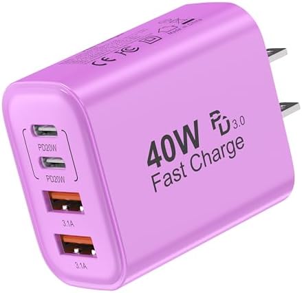 Ultra-Fast 40 W USB C Multiport Charger – 4-Port Power Adapter for i Phone 16, Galaxy Devices & Smartwatches – Advanced PD & QC Technology for Rapid Device Charging – Compact Wall Charger Perfect for Home, Office, and Travel Use – Universal Compatibility with Multiple Devices