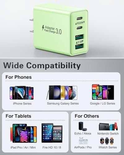 40 W Dual PD Fast Charging 4-Port USB C Charger Block Duo – Universal Compatibility for i Phone 16-11 Pro Max & Samsung Devices – Efficient Multi-Device Power Adapter for Home, Office, and Travel Use