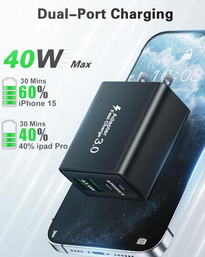 40 W Dual PD Fast Charging 4-Port USB C Charger Block Duo – Universal Compatibility for i Phone 16-11 Pro Max & Samsung Devices – Efficient Multi-Device Power Adapter for Home, Office, and Travel Use