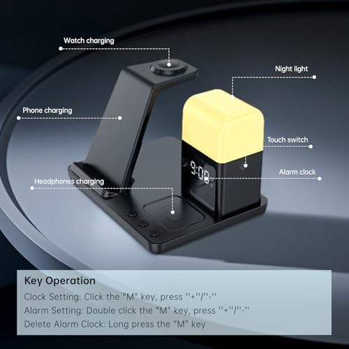 Revolutionize Your Charging Experience with the 6 in 1 Wireless Charging Station for Samsung and Android – Featuring Integrated Alarm Clock and Adjustable Night Light, Compatible with Galaxy S25, S24, S23 Ultra, Galaxy Watch Ultra 7-4, and Buds3 Pro – Fast Charge, Compact Design, Ideal for Streamlined Bedside or Office Setup