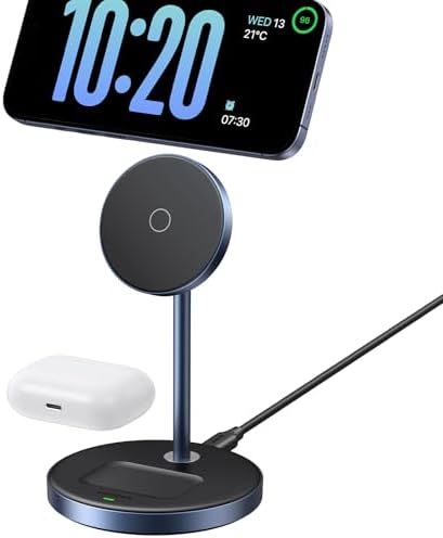 UGREEN Mag Flow 2-in-1 Magnetic Wireless Charging Station – Ultra-Fast Qi Charging Hub for i Phone 16/15/14/13/12 & Air Pods – Sleek, Space-Saving Design with 3 FT USB-C Cable (Adapter Not Included) – Elevate Home & Office Charging Efficiency