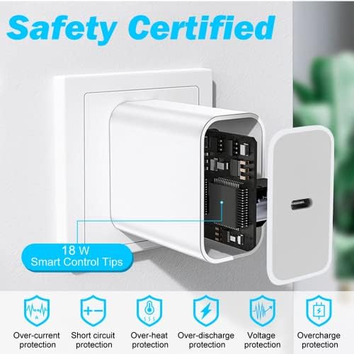 Rapid Charge USB-C Wall Adapter for Redmi Note 10 Pro – 18 W Power Delivery with 6.6 ft Extra Long Cable, Versatile Compatibility & Enhanced Safety Features for Fast Efficient Charging