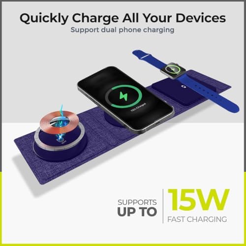 ZTAR 3-in-1 Wireless Travel Charger: Ultimate Mag Safe-Compatible Charging Pad for i Phone 16/15/14/13/12, Samsung Galaxy, Air Pods & Apple Watch – Portable Foldable Design for Effortless Travel & Rapid Multi-Device Charging
