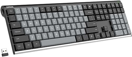 Experience Unmatched Typing with the Arteck Wireless Mechanical Keyboard – Quiet Brown Switches & Rechargeable Battery for a Clutter-Free Workspace on PC, Laptop, or TV – Sleek Low-Profile Stainless Steel Design for Windows 11/10 Users
