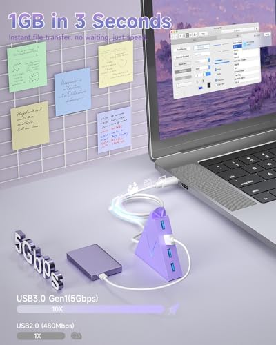 Elevate Your Connectivity with the Stylish Pink USB C Hub – 4 USB 3.0 Ports and 2 FT Extension Cables for Seamless Integration with i Pad Pro, Mac Book Pro, Surface & More – Ultimate Performance Meets Chic Design!