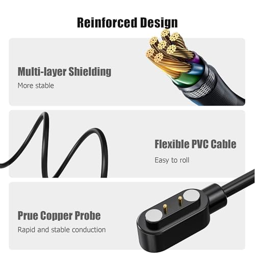 Effortless Power Management: HIRREO Military Smart Watch Rapid USB-C Magnetic Charger – High-Speed, Durable Charging Cable for Models FV14, I121, FV13, V99, FV15, DM1, DM2, EF7, TX1 – Optimal Travel Companion for Active Lifestyles