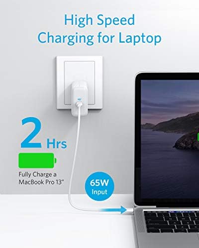 Anker 65 W PIQ 3.0 USB-C Fast Charger – Ultra-Compact Power Port III for Rapid Charging of Mac Book, i Pad Pro, i Phone, Samsung Galaxy & More – Universal Compatibility with Advanced Safety Features for On-the-Go Power Needs