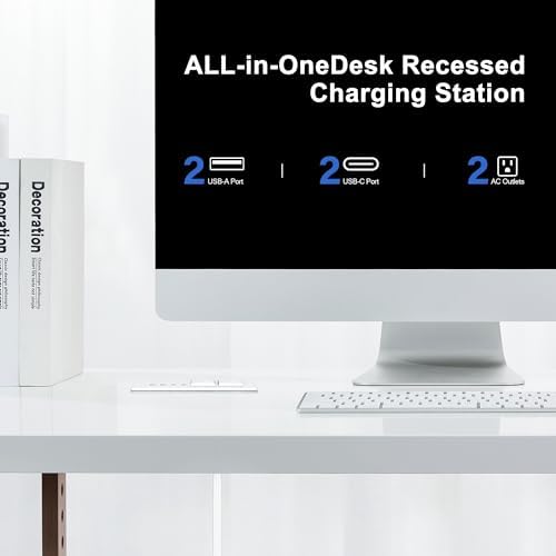 Recessed Power Strip with USB C PD Fast Charging – 30 W Flush Mount Desk Outlet for Space-Saving Convenience, 2 AC Outlets & 2 USB Ports, 6 ft Cord, Ultra Thin Flat Plug for Tidy Workspaces – Perfect for Home Offices and Multi-Device Charging Solutions