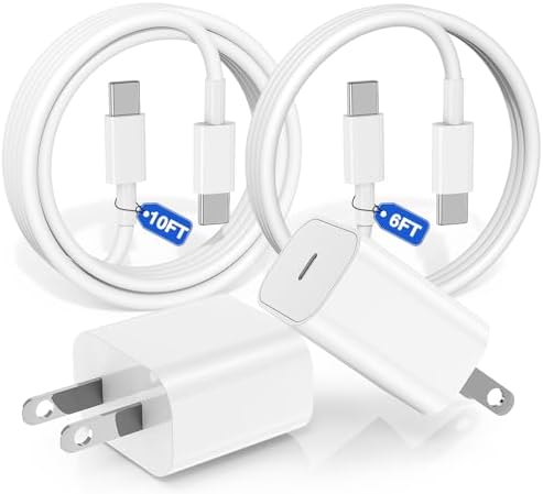 Maximize Your Power with the Ultimate i Phone 16 & 15 Fast Charger Bundle – 10 ft & 6 ft USB-C Cables & Compact Wall Plug for i Phone 16 Pro Max, 15 Plus, i Pad 12.9, Air & Mini – Unmatched Speed, Durability, and Versatility for Home, Office, or Travel