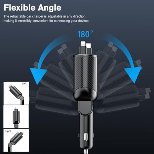 Experience Ultimate Power on the Road: PLDHPRO 80 W Retractable Car Charger – 4-in-1 Fast Charging Adapter with Dual Type-C Cables for i Phone 16, i Pad, and Samsung – Essential Vehicle Accessory for Efficient Charging and Easy Storage – Perfect Gift for Tech Enthusiasts and Travelers