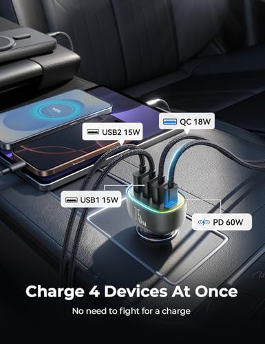 FLYLEAD 75 W USB C Car Charger – 4-Port Fast Charging Adapter for i Phone 16/15/14/13 Series – High-Speed Cigarette Lighter Power Solution in Sleek Red – Unmatched Compatibility and Performance for Effortless Road Charging
