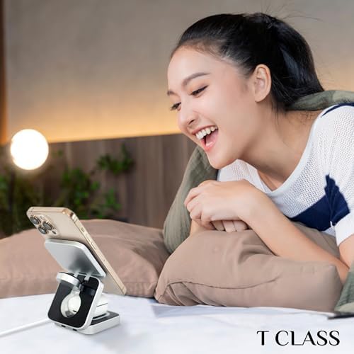 Portable 3-in-1 Wireless Magnetic Charging Station – Fast Charge Dock for Phones, Smartwatches, and Earbuds – Foldable Travel-Friendly Design with Anti-Slip Base and Extra Magnetic Ring – Elegant Black & Silver Finish for Modern Aesthetics