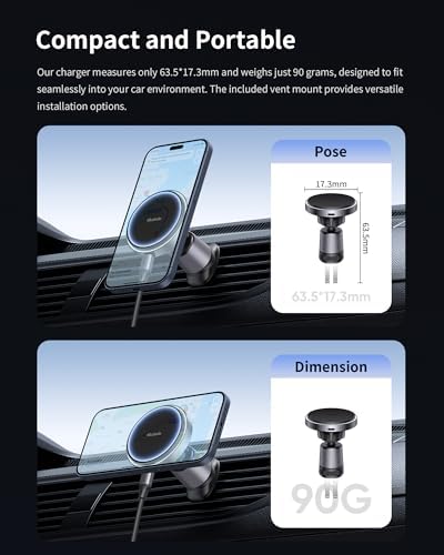 Mcdodo Mag Safe Wireless Car Charger with 18 Strong Magnets – 15 W Fast Charging Mount for i Phone 15, 14, 13, 12 – Space-Saving Air Outlet Design for Seamless Navigation and Hands-Free Use – Premium Quality Magnetic Phone Holder for Ultimate Driving Convenience
